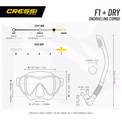 CRESSI F1 Combo Set Yellow - Combo Set Frameless Mask F1 + Snorkel Dry for Diving and Snorkeling, Yellow, One Size, Unisex