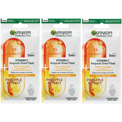 3 X Garnier Skin Active Vitamin C + Pineapple Extract Ampoule Face Sheet Mask 15g