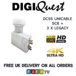 Digiquest dCSS UNICABLE SCR LNB with 3 Legacy Outputs 40mm Collar HD 4K LTE