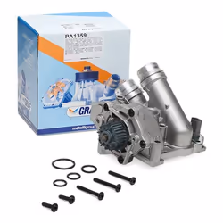 Water pump; GRAF; 29 with gasket/seal with lid, Thermostat fitted in water pump Metal 44,9; for AUDI, VOLKSWAGEN, SEAT, SKODA ...