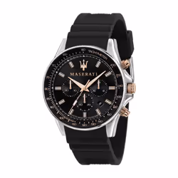 Maserati Sfida Chronograph Silicone Strap Black Dial Quartz R8871640002 100M Men's Watch