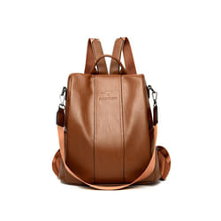 Anti-theft leather backpack women vintage shoulder bag ladies high capacity - Brown