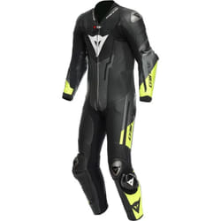 Dainese Misano 3 D-Air One Piece Perforated Leather Suit Black / Anthracite / Fluo Yellow - UK 40