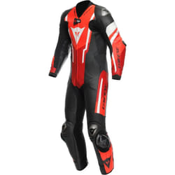 Dainese Misano 3 D-Air One Piece Perforated Leather Suit Black / Red / Fluo Red - UK 42