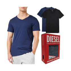 DIESEL UMTEE E4305 Mens T Shirts 2x Pack V Neck - Black and Blue, S