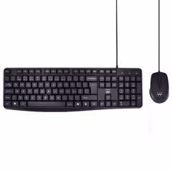 Ewent EW3007, Wired, USB, Membrane, QWERTY, Black, Mouse included
