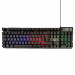 Ewent PL3319, Wired, USB, Membrane, QWERTY, RGB LED, Black