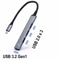 Ewent EW1145 interface hub USB 3.2 Gen 1 (3.1 Gen 1) Type-C 5000 Mbit/s Grey, Silver