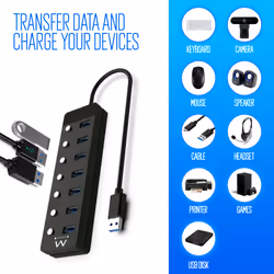 Ewent EW1147 interface hub USB 3.2 Gen 1 (3.1 Gen 1) Type-A 5000 Mbit/s Black - Additional view 2