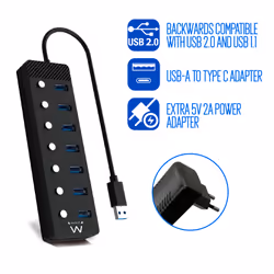 Ewent EW1147 interface hub USB 3.2 Gen 1 (3.1 Gen 1) Type-A 5000 Mbit/s Black - Additional view 3