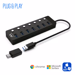 Ewent EW1147 interface hub USB 3.2 Gen 1 (3.1 Gen 1) Type-A 5000 Mbit/s Black - Additional view 4
