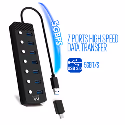 Ewent EW1147 interface hub USB 3.2 Gen 1 (3.1 Gen 1) Type-A 5000 Mbit/s Black - Additional view 5