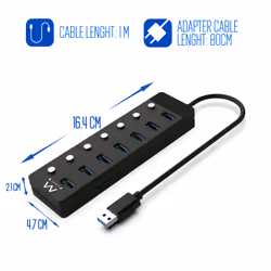 Ewent EW1147 interface hub USB 3.2 Gen 1 (3.1 Gen 1) Type-A 5000 Mbit/s Black - Additional view 6