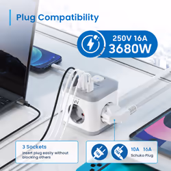 Ewent EW3863 power extension 1.5 m 3 AC outlet(s) Indoor Grey, White