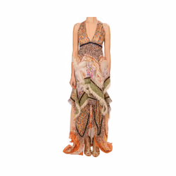 DSQUARED2 RUNWAY Womens Dress Velvet Fur Trim Beige - EU 38