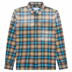 Off-White Helvetica Pattern Camel Beige Flannel Shirt - L