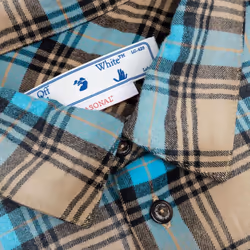 Off-White Helvetica Pattern Camel Beige Flannel Shirt - L
