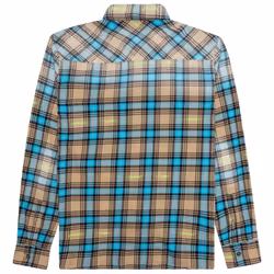 Off-White Helvetica Pattern Camel Beige Flannel Shirt - L