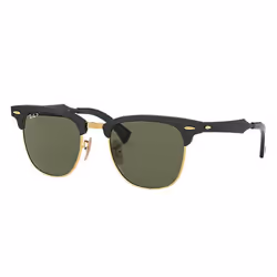 Ray-Ban CLUBMASTER ALUMINUM, Adult, Unisex, Square, Black, Polarized lens, Aluminum-magnesium alloy