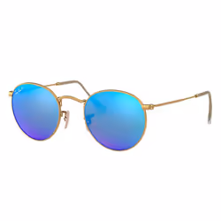 Ray-Ban Round Flash Lenses, Adult, Unisex, Round, Round, Full rim, Gold