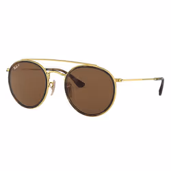 Ray-Ban ROUND DOUBLE BRIDGE, Adult, Unisex, Round, Gold, Polarized lens, Metal