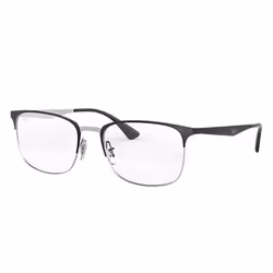 Ray-Ban RB6421, Adult, Unisex, Rectangular, Silver, Black, Non-polarized lens, Metal