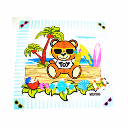 Moschino Toy Bear Island 100% Silk Scarf - Light Blue