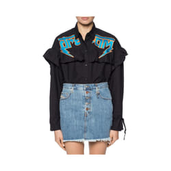 DIESEL C BUL 0BAST Womens Oversize Shirt Embroidered Ladies Long Cotton Black - S