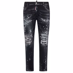 Dsquared2 Tidy Biker Jean Paint Splash Reinforced Ripped Black Jeans - W28 L30