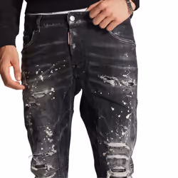 Dsquared2 Tidy Biker Jean Paint Splash Reinforced Ripped Black Jeans - W28 L30