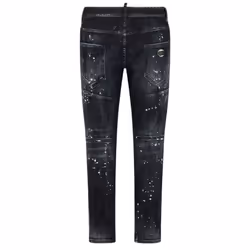 Dsquared2 Tidy Biker Jean Paint Splash Reinforced Ripped Black Jeans - W28 L30