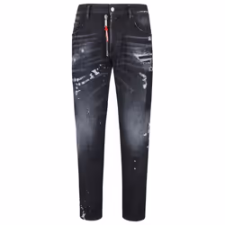 Dsquared2 Skater Jean Ripped Thighs Paint Splatter Black Wash Jeans - W28 L30