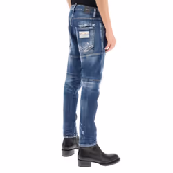 Dsquared2 Tidy Biker Jean Paint Splash Reinforced Ripped Blue Jeans - W28 L30