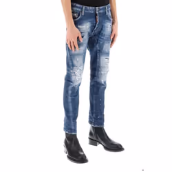 Dsquared2 Tidy Biker Jean Paint Splash Reinforced Ripped Blue Jeans - W42 L30