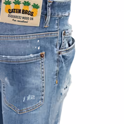 Dsquared2 Super Twinky Jean Paint Splash Reinforced Ripped Blue Jeans - W38 L30