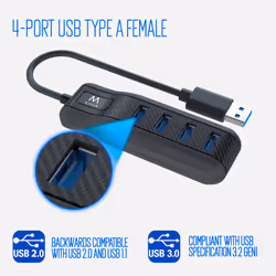 Ewent EW1138 interface hub USB 3.2 Gen 1 (3.1 Gen 1) Type-A 5000 Mbit/s Black - Additional view 2
