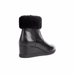 ) Geox Anylla 80% Leather Bovine Nappa-20% Leather Real Fur Women's Black Boots - Black, 5 (Adults'