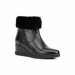 ) Geox Anylla 80% Leather Bovine Nappa-20% Leather Real Fur Women's Black Boots - Black, 7 (Adults'