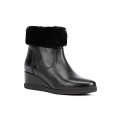 ) Geox Anylla 80% Leather Bovine Nappa-20% Leather Real Fur Women's Black Boots - Black, 7 (Adults'