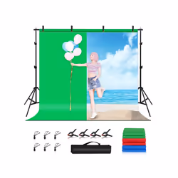 PULUZ 2.9x2m Photo Studio Background Support Stand Backdrop Crossbar Bracket Kit with Red / Blue / Green Polyester Backdrops