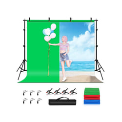 PULUZ 2.9x2m Photo Studio Background Support Stand Backdrop Crossbar Bracket Kit with Red / Blue / Green Polyester Backdrops