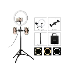 PULUZ 11.8" Ring Light with 1.65m Tripod, Dual Phone Bracket, USB, 3 Modes, Dual Color Temperature (Black)