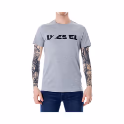 DIESEL T DIEGO BROK Mens Grey T Shirt Short Sleeve Crew Neck Casual Cotton Tee - S