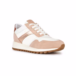 ) Geox D Tabelya Leather Bovine Suede- Textile Woven Polyester- Synthetic Nylon Women's Nude/White Trainers - Brown, 5 (Adult ...