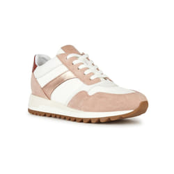 ) Geox D Tabelya Leather Bovine Suede- Textile Woven Polyester- Synthetic Nylon Women's Nude/White Trainers - Brown, 6 (Adults'