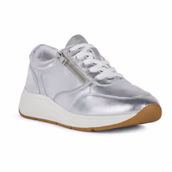 ) Geox D Cristael E Faux Leather Women's Silver Trainers - Silver, 3 (Adults'
