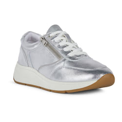 ) Geox D Cristael E Faux Leather Women's Silver Trainers - Silver, 3 (Adults'