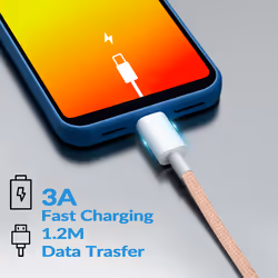 Type C Charging Data Cable, 3A 1.2m, Pink