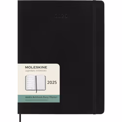 Weekly Planner, Weekly Agenda with Space for Notes 12 Months 2025, Soft Cover and Elastic Closure, Black Color, Extra Large F ...