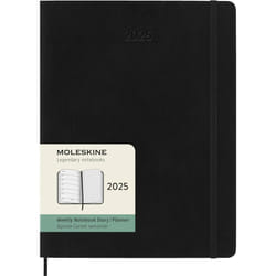 Weekly Planner, Weekly Agenda with Space for Notes 12 Months 2025, Soft Cover and Elastic Closure, Black Color, Extra Large Format 19x25 cm